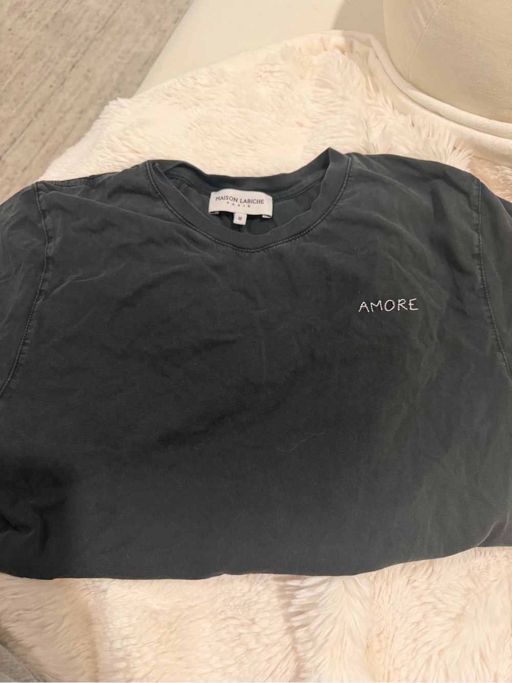 Maison Labiche 'Amore' Embroidered Black Short Sleeve Tee